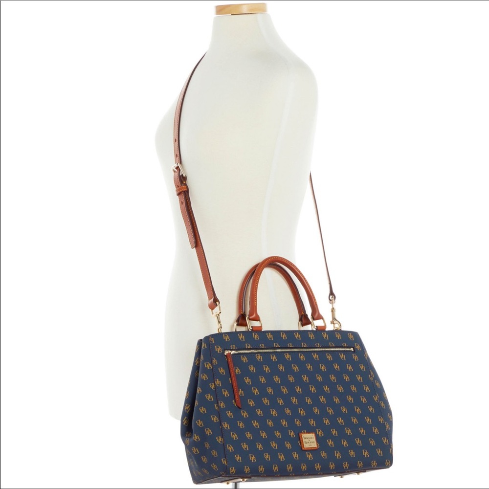 Dooney gretta zip satchel in navy blue signature print